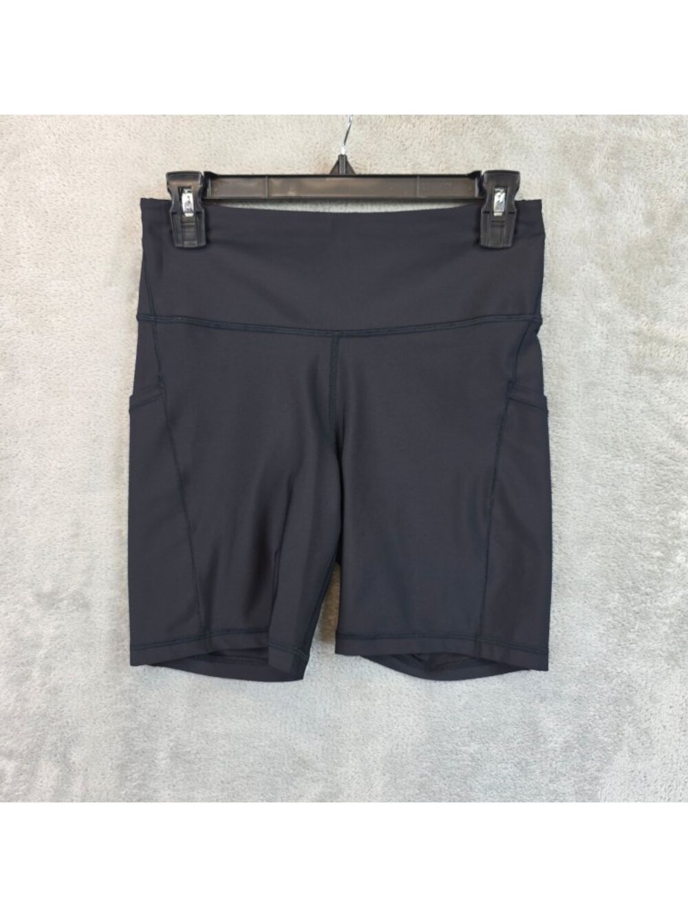 Athleta Biker Shorts Womens M Black Interval Stash 7 In Pockets Athletic Stretch